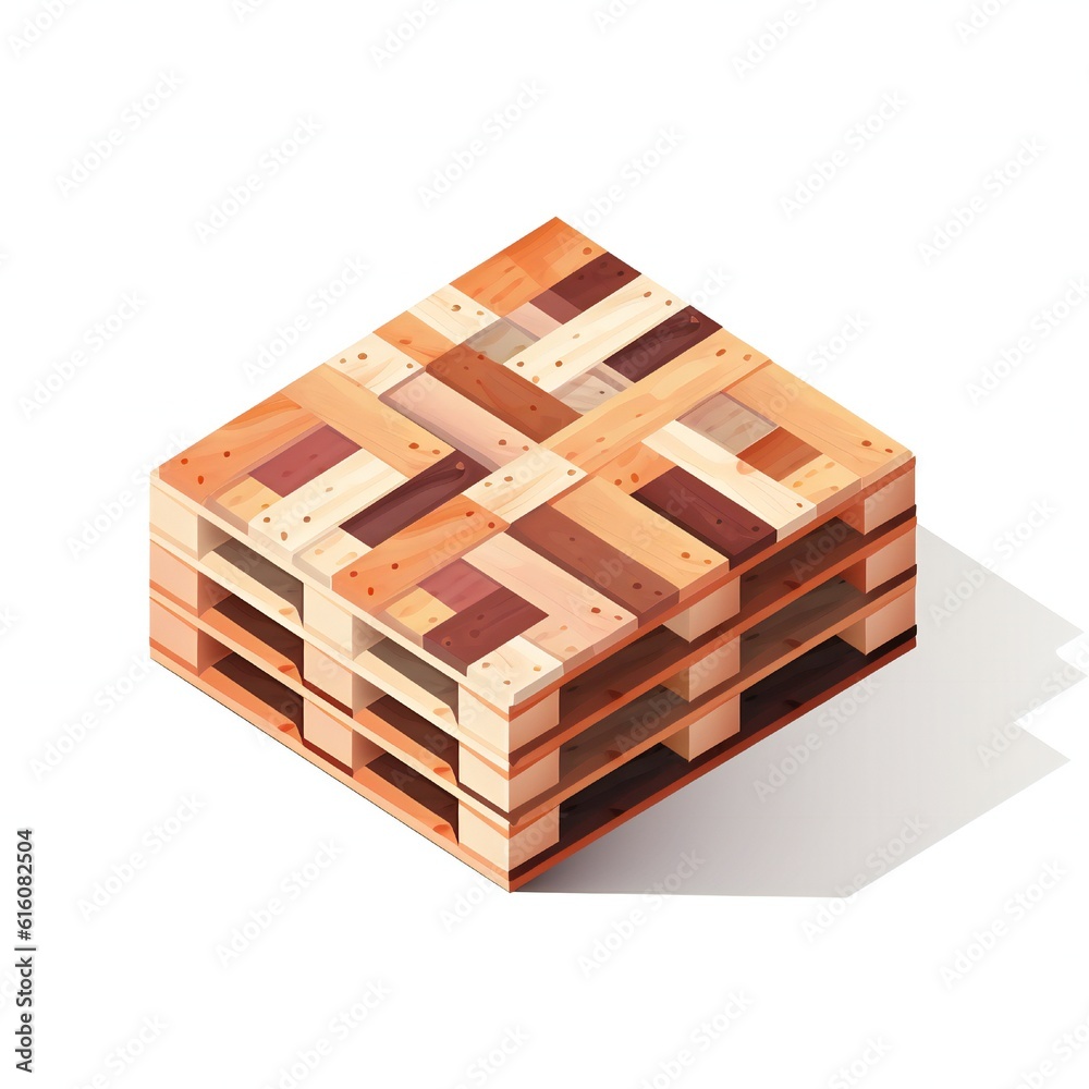 Isometric wooden pallet on white background Generative AI Isometric wooden pallet on white background Generative AI