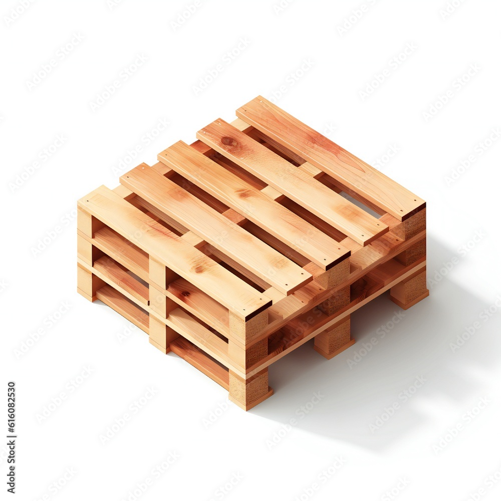 Isometric wooden pallet on white background Generative AI