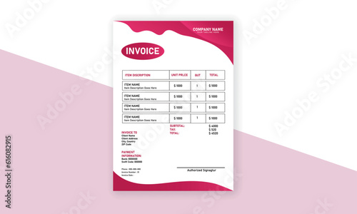 Creative Business invoice template. Invoicing quotes, money bills or price invoices and payment agreement design templates. Tax form, bill graphic or payment receipt page vector illustration.
