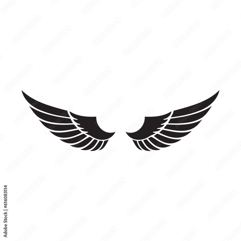Fototapeta premium Wings black and white vector icon