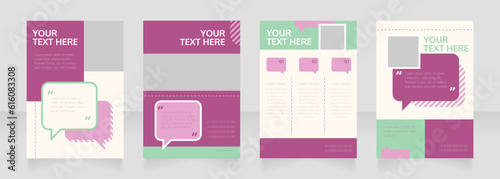 Public relations blank brochure layout design. Info in speech bubble. Vertical poster template set with empty copy space for text. Premade corporate reports collection. Editable flyer paper pages