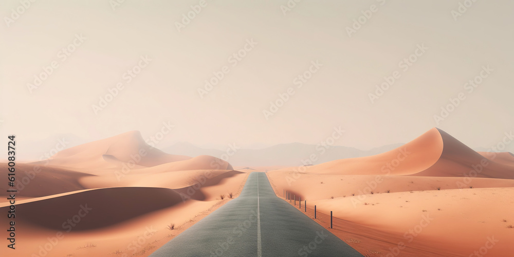 Fototapeta premium Minimalistic empty highway in desert. Travel concept. Generative AI