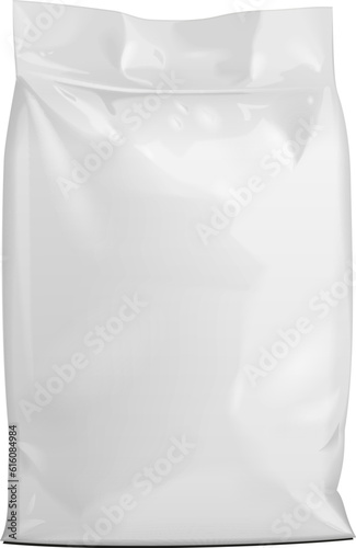 Mockup Blank Foil Or Paper Food Stand Up Pouch Snack Sachet Bag Packaging. Front View. Illustration Isolated On White Background. Mock Up, Mockup Template Ready For Your Design. Vector EPS10