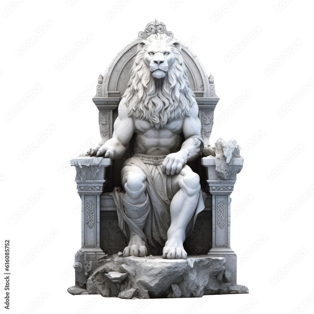 lion king on a throne isolated on white