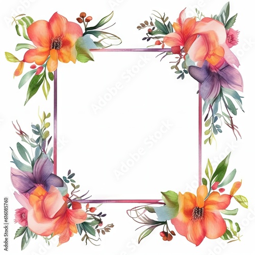 Watercolor decorative frame. Abstract background. Invitation  advertisement  thanks. Ornamental leaves. Generative AI.