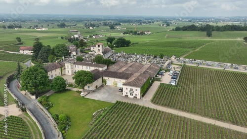 Aerial drone view of a winehouse chteau in Saint emilion wine region. photo