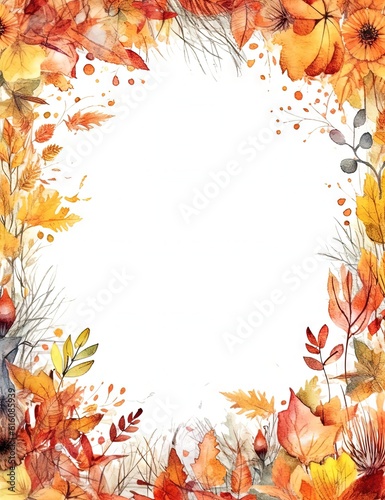 Watercolor decorative frame. Abstract background. Invitation, advertisement, thanks. Ornamental leaves. Generative AI.