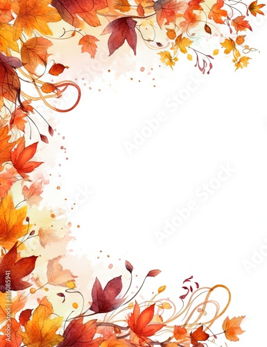 Watercolor decorative frame. Abstract background. Invitation, advertisement, thanks. Ornamental leaves. Generative AI.