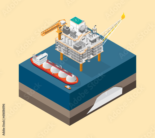 gas energy, natural gas offshore with isometric graphic