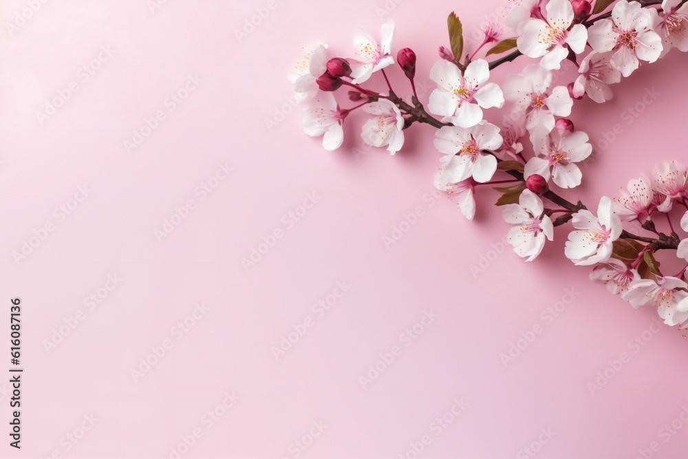 Small beautiful flowers blossom on pastel background with copy space. Floral pattern layout with a lots of place for adding text Generative AI Small beautiful flowers blossom on pastel background with copy space. Floral pattern layout with a lots of place for adding text Generative AI