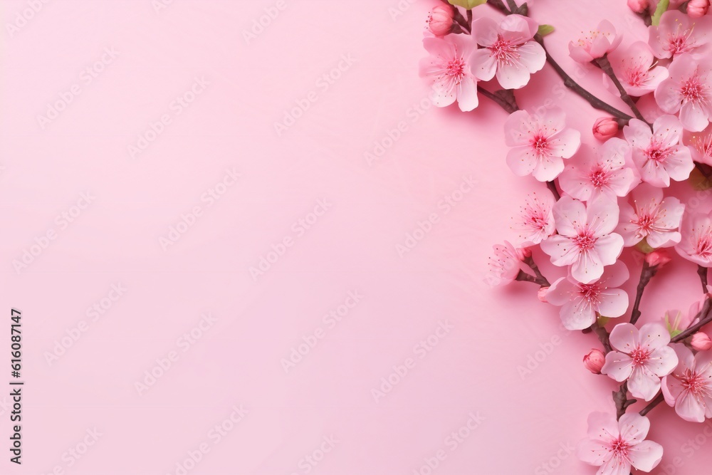 Small beautiful flowers blossom on pastel background with copy space. Floral pattern layout with a lots of place for adding text Generative AI Small beautiful flowers blossom on pastel background with copy space. Floral pattern layout with a lots of place for adding text Generative AI