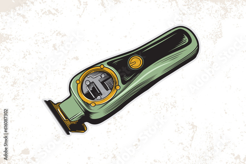 Retro green hair clipper. Electric trimmer or shaver. Vector illustration