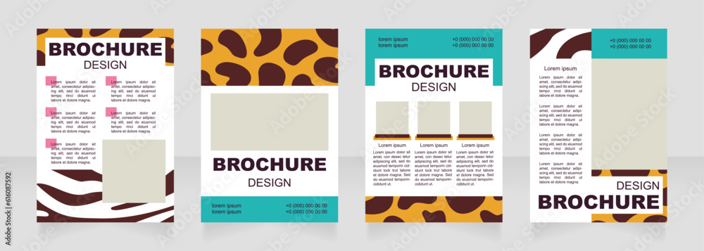 Safari animals blank brochure layout design. Creative print. Vertical poster template set with empty copy space for text. Premade corporate reports collection. Editable flyer paper pages