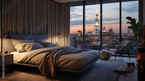 hotel room at night, AI-generated	