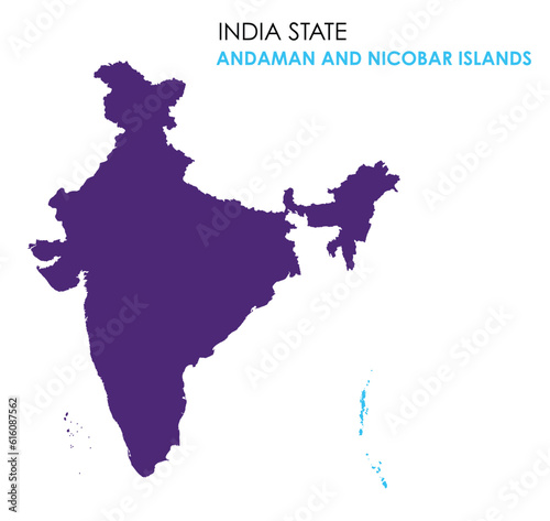 Andaman and Nicobar Islands map of Indian state. Andaman and Nicobar Islands map vector illustration. Andaman and Nicobar Islands vector map on white background.