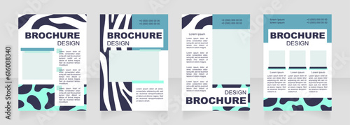 Animal print blue blank brochure layout design. Wildlife decor. Vertical poster template set with empty copy space for text. Premade corporate reports collection. Editable flyer paper pages
