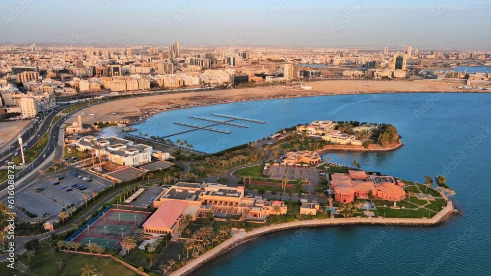 Jeddah, Saudi Arabia Aerial view of coastal city and famous resort