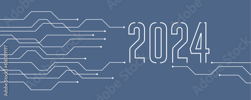blue technology banner 2024 circuit board electronics digital vector illustration EPS10