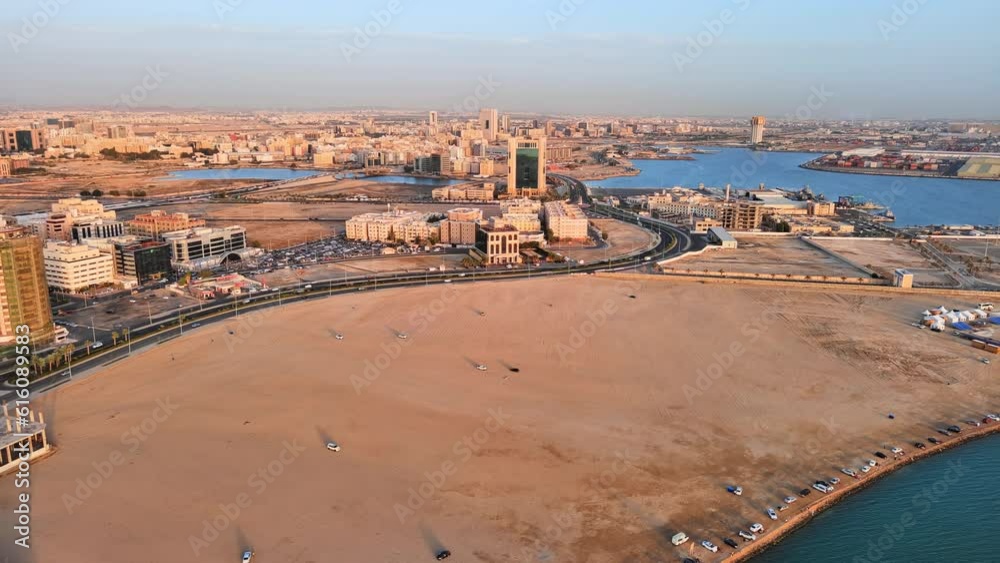 Vidéo Stock Jeddah, Saudi Arabia Aerial view of coastal city and