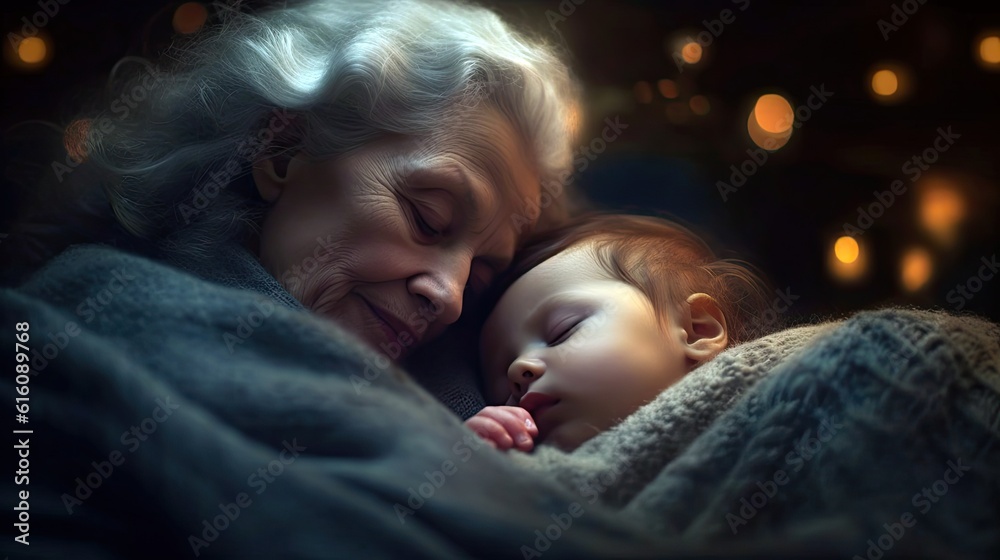 grandma-gently-rocked-her-sleeping-two-month-old-granddaughter-stock