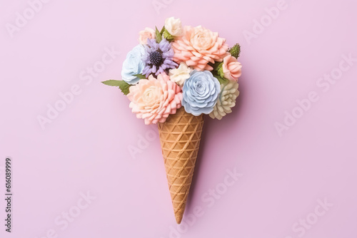 Floral Delicacy: Waffle Cone with Blooming Beauties