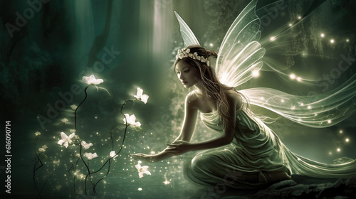 magic wonderland fantasy, lady fairy in the night - by generative ai