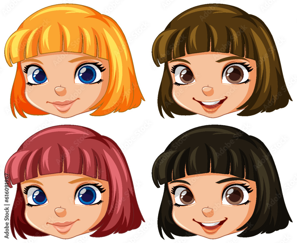 Cute girl face smilling isolated in different hair colour Cute girl face smilling isolated in different hair colour