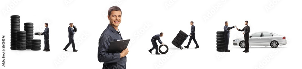 Chief mechanic with other workers behind Chief mechanic with other workers behind