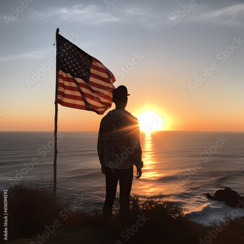 male person watching sunset experience freedom