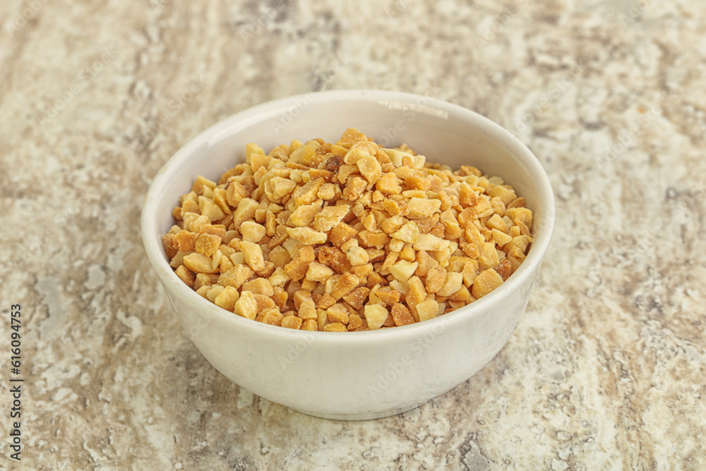 Crunched roasted peanut in the bowl Crunched roasted peanut in the bowl