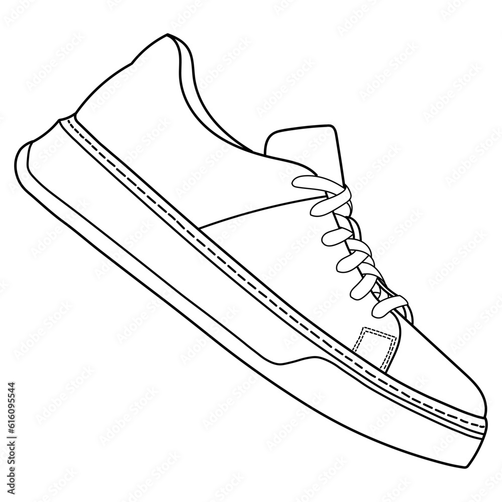 hand drawn sneakers, gym shoes, side view. Image in different views