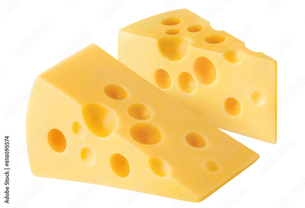 Two delicious cheese pieces cut out Two delicious cheese pieces cut out