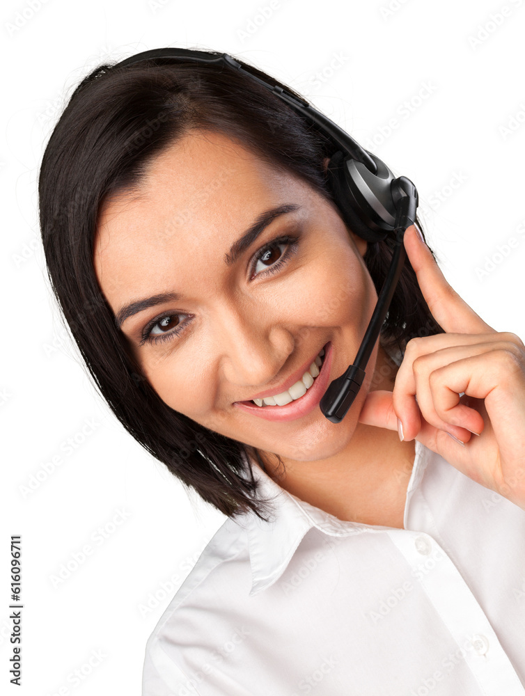 Closeup of a Female Phone Operator in Headset Closeup of a Female Phone Operator in Headset