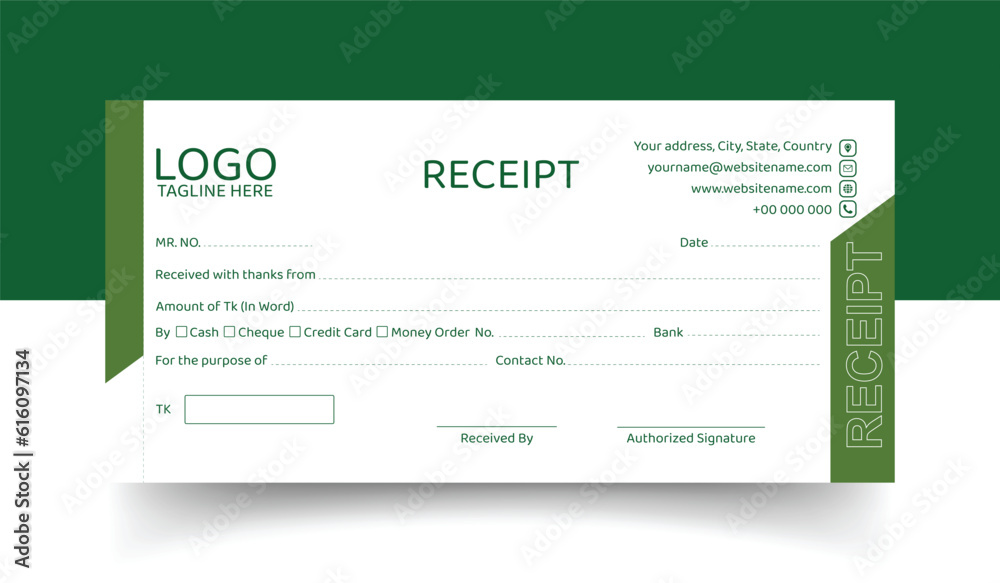 Receipt book Mockup. Flat horizontal vector design. Easy editable ...