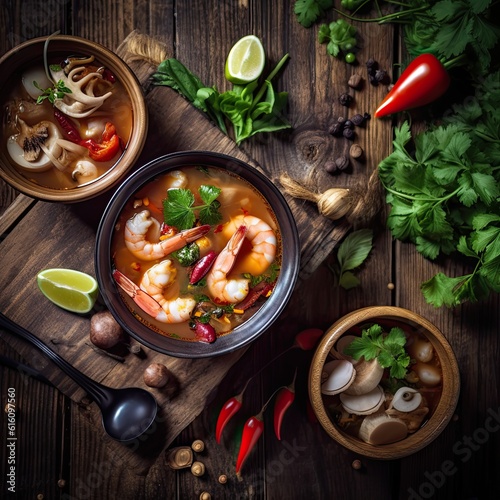 Fototapeta Tom Yum Goong,Thailand food ,rustic style background, copy space,Generative AI