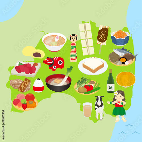 福島県の名物のイラストセット