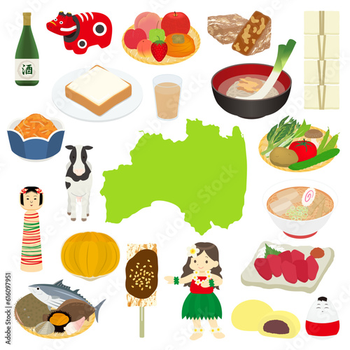 福島県の名物のイラストセット