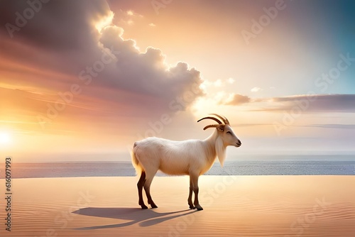 goat on the beach generating by ai technology