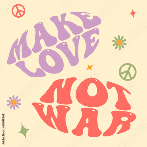 Flower power - vector design groovy lettering. Trendy print design for posters, cards, t-shirts. Colorful drawing quote
