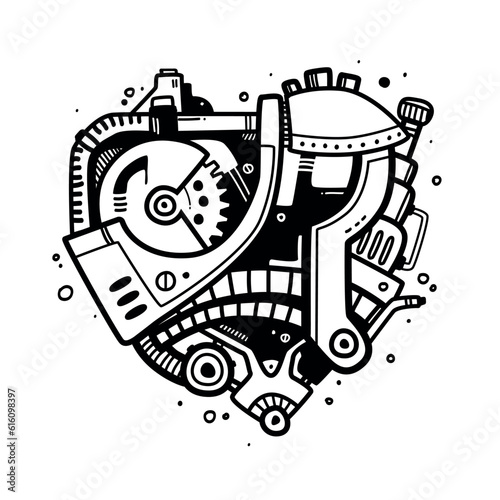 Steampunk mechanical black heart for print, vector illustration