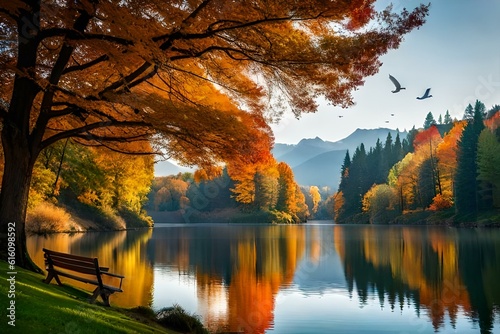 autumn landscape with lake generated Ai