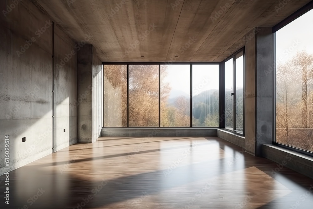 Obraz premium Modern concrete interior with panoramic view