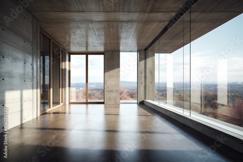 Modern concrete interior with panoramic view