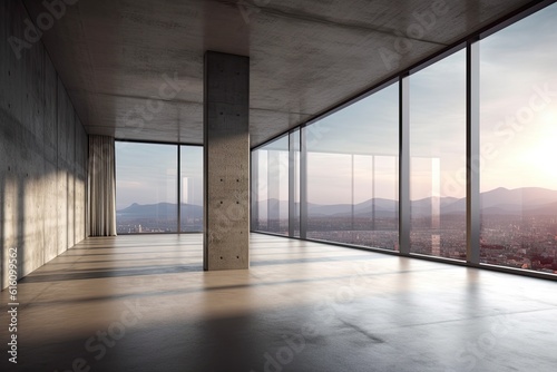 Modern concrete interior with panoramic view