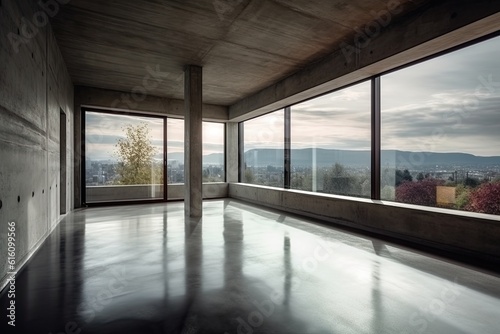 Modern concrete interior with panoramic view © ttonaorh