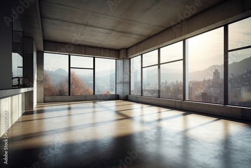 Modern concrete interior with panoramic view