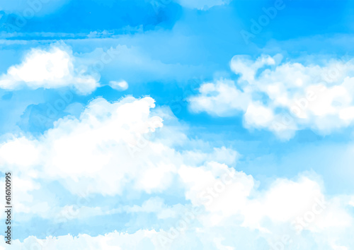 hand painted blue sky with white clouds background