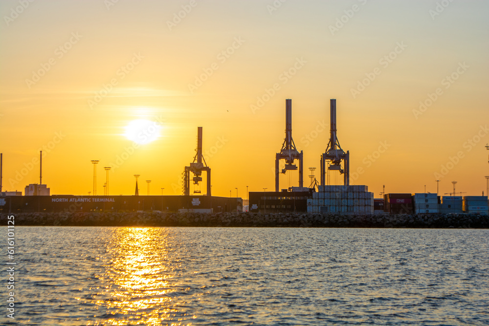 Denmark - Aarhus city harbor front at sunset