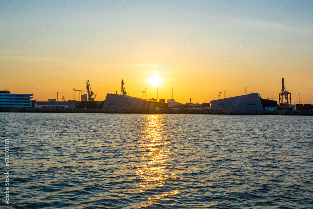 Denmark - Aarhus city harbor front at sunset