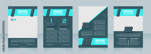 Tires distribution blank brochure design. Template set with copy space for text. Premade corporate reports collection. Editable 4 paper pages. Bebas Neue, Lucida Console, Roboto Light fonts used